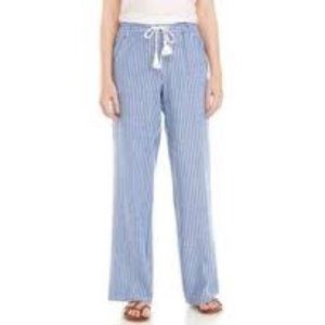 Jolt | Striped Blue White Drawstring Linen Pants